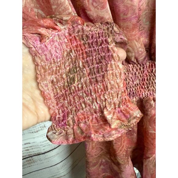 MISA Solange Chiffon Mini Dress XS Romantic Rose Python Ruffle Long Sleeve - Picture 5 of 10